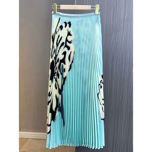 KELLY OBI New York Turquise Bloom Pleated Midi Skirt - Blue/Tan/Black O/S